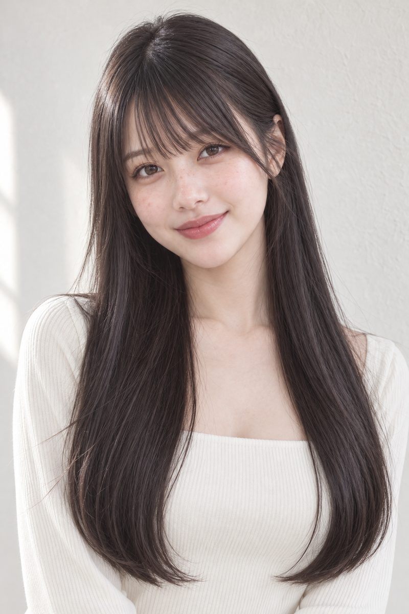 同じ専属モデルで作ったツヤストレート(AI生成・架空のモデル)