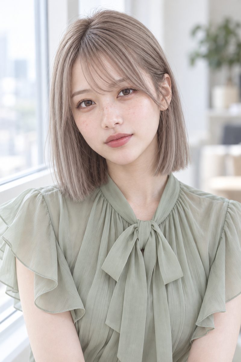 同じ専属モデルで作った切りっぱなしボブ(AI生成・架空のモデル)