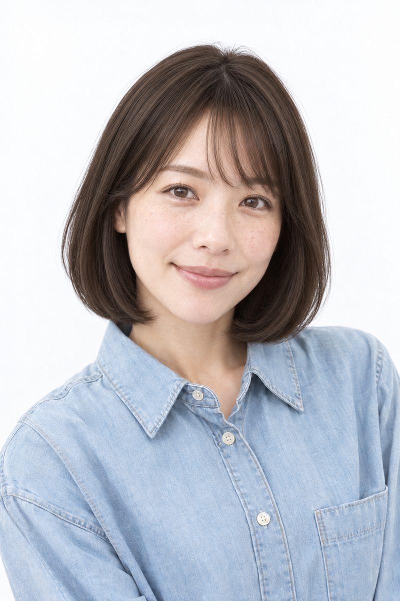 大人ボブ × ミルクティーベージュをブラウン・暗めにした正面(AI生成)