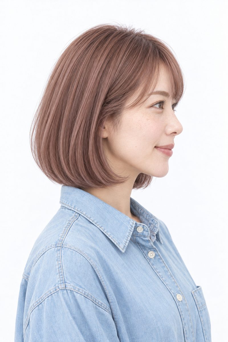 大人ボブ × ミルクティーベージュをピンク・ナチュラルにした横(AI生成)